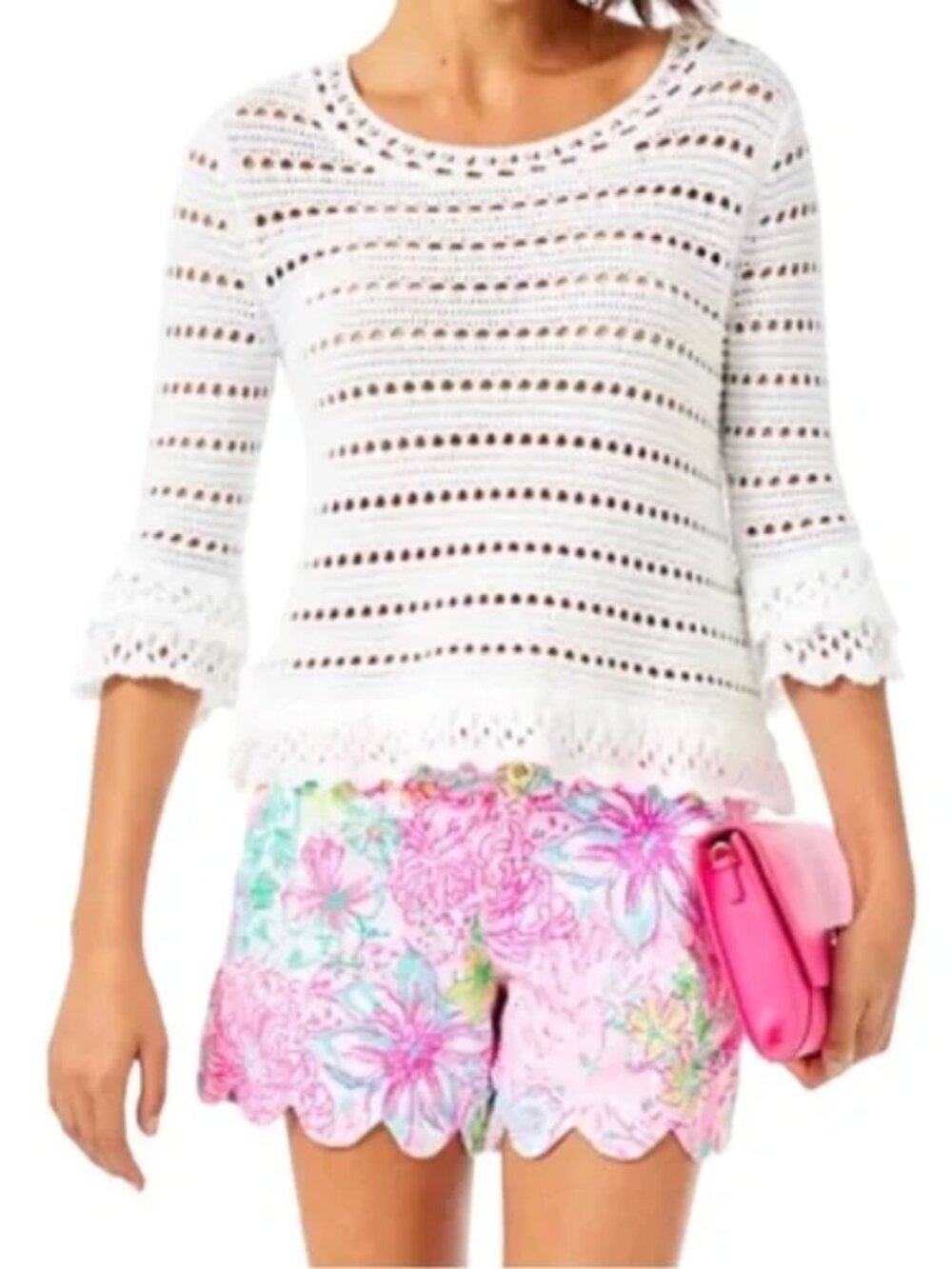Lilly Pulitzer Irina Crochet Knit Sweater Top XS Resort Beach Vacation Coastal